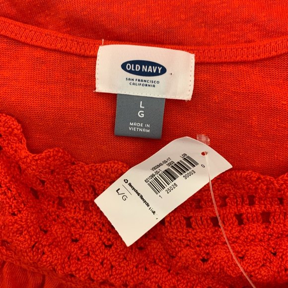 Old Navy Orange NWT Large Top Crochet Linen Boho Short Sleeve - Picture 4 of 5